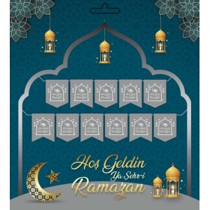 Gümüş Renk Hoşgeldin Ya Şehr-İ Ramazan Yazılı Banner Ramazan Süsl..