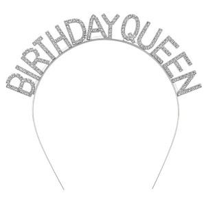 Gümüş Renk Kristal Taşlı Parlak Birthday Queen Yazılı Kraliçe Taç..