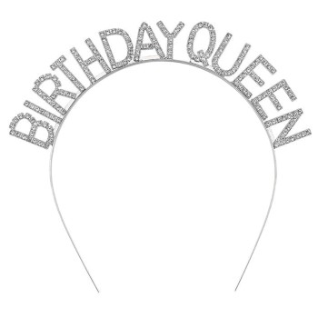 Gümüş Renk Kristal Taşlı Parlak Birthday Queen Yazılı Kraliçe Taç..