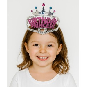 Gümüş Renk Taç Üzeri Pembe Birthday Prenses Yazılı Çocuk Parti Ta..