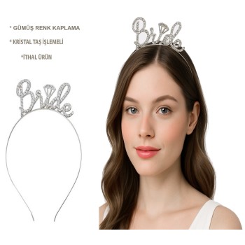 Gümüş Renkli Taşlı Bride Gelin Tacı - El Yazısı Yazı Tipiyle