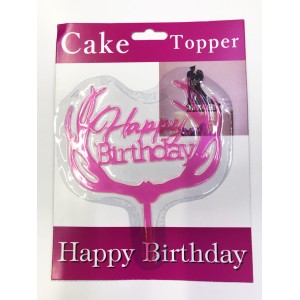 Happy Birthday Yazılı Pembe Dallı Pasta Kek Çubuğu