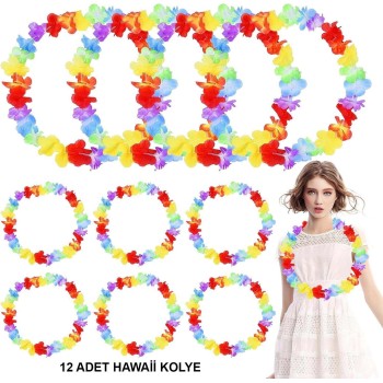 Hawaii Çiçekli Boyun Kolyesi - Renkli Tropikal Parti Leisi 12 Ade..