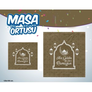 Hoşgeldin Ya Şehr-İ Ramazan Yazılı Masa Örtüsü Gold 120X180 Cm