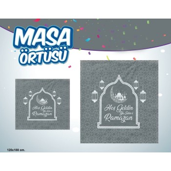Hoşgeldin Ya Şehr-İ Ramazan Yazılı Masa Örtüsü Gümüş 120X180 Cm
