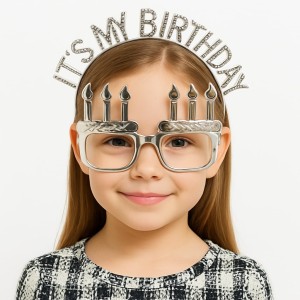 İt'S My Birthday Yazılı Taç Ve Mum Şekilli Gözlük Seti Gümüş Renk