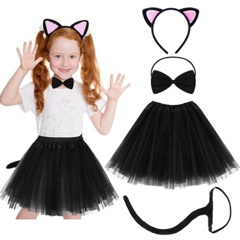 Kedi Kulak Taç Etek Kuyruk Ve Papyon 4 Lü Set Çocuk Pembe