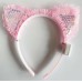 Kenarları Dantelli Pembe Pullu Payetli Led Işıklı Kedi Kulak Taç 17X19 Cm