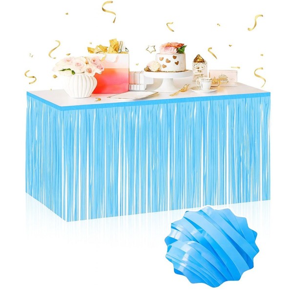 Kendinden Yapışkanlı Makaron Mavi Püsküllü Masa Eteği - 75 x 275 cm Parti Süslemesi