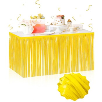 Kendinden Yapışkanlı Makaron Sarı Püsküllü Masa Eteği - 75 x 275 ..
