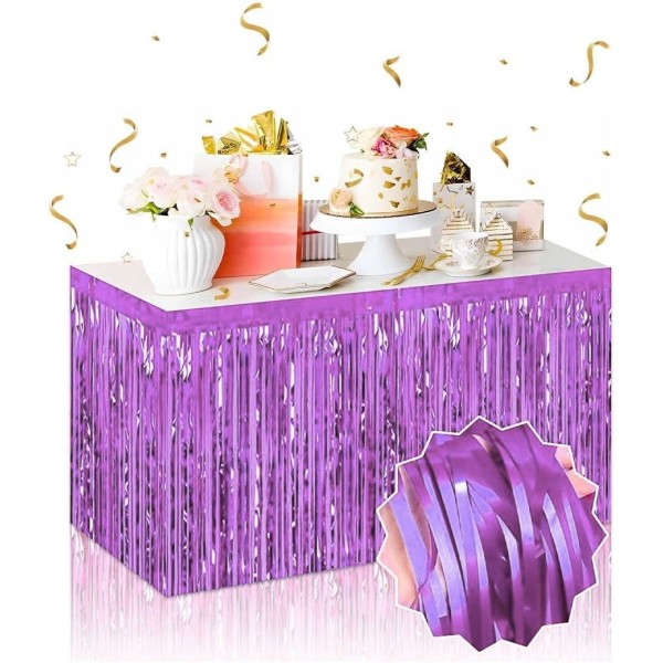Kendinden Yapışkanlı Mor Metalize Püsküllü Masa Eteği - 75 x 275 cm Parti Süslemesi
