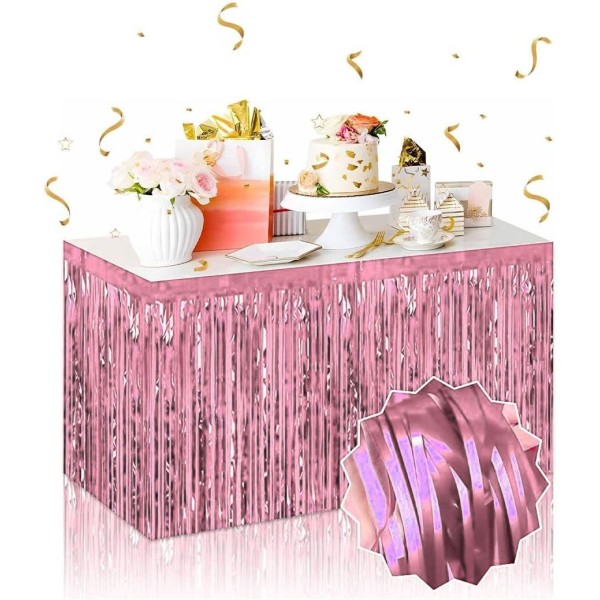 Kendinden Yapışkanlı Rose Gold Metalize Püsküllü Masa Eteği - 75 x 275 cm Parti Süslemesi