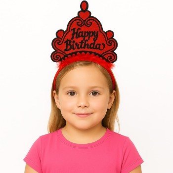 Kırmızı Happy Birthday Prenses Tacı - Doğum Günü Taç Aksesuarı