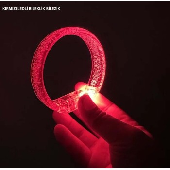 Kırmızı Led Işıklı Baskı Yapılabilen Pilli Bileklik Bilezik 1,5 C..