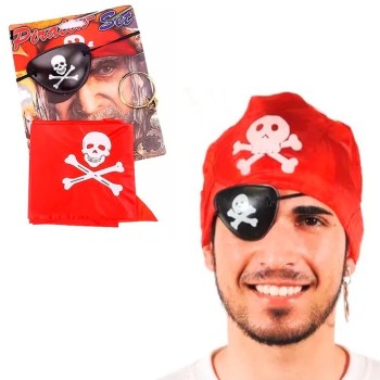 Korsan Bandana Korsan Göz Maskesi Ve Korsan Küpesi 3 Lü Kostüm Se..