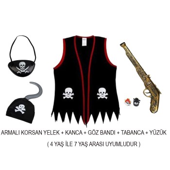 Korsan Seti Korsan Yelek Kanca Göz Bandı Yüzük Ve Tabanca Seti 4-..