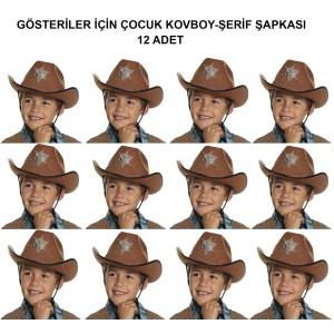 Kovboy Şerif Şapkası Kahve 12 Adet - Kostüm, Parti Ve Gösteri Şap..
