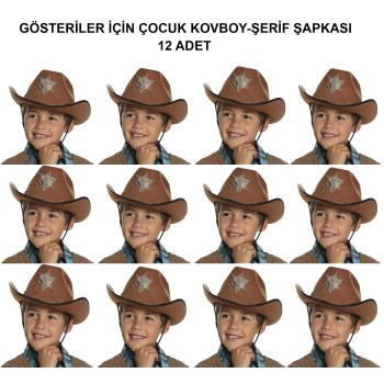 Kovboy Şerif Şapkası Kahve 12 Adet - Kostüm, Parti Ve Gösteri Şap..