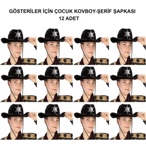 Kovboy Şerif Şapkası Siyah 12 Adet - Kostüm, Parti Ve Gösteri Şap..