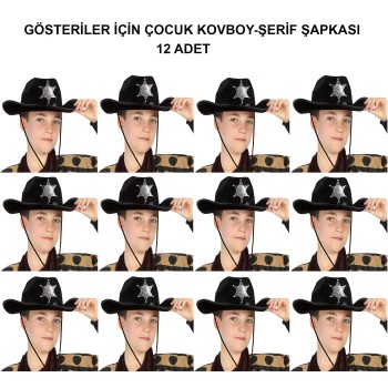 Kovboy Şerif Şapkası Siyah 12 Adet - Kostüm, Parti Ve Gösteri Şap..