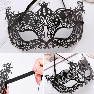 Kristal Gümüş Taşlı Siyah Renk Lazer Kesim Metal Lüks Maske Balo ..