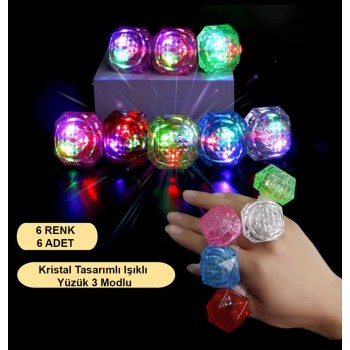 Kristal Led Parti Yüzük Seti (6'Lı)