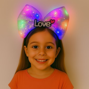 Led Işıklı Love Yazılı Mor Fiyonk Taç - Kız Çocuk Parti Tacı