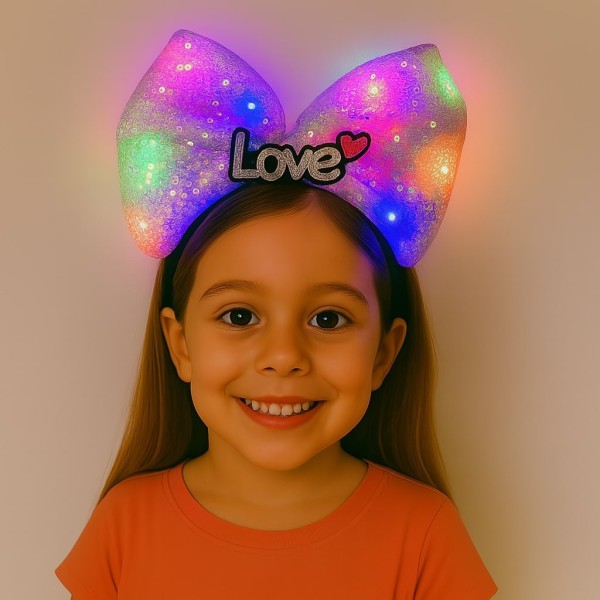 Led Işıklı Love Yazılı Mor Fiyonk Taç - Kız Çocuk Parti Tacı