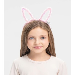 Led Işıklı Peluş Pofuduk Tavşan Kulak Tavşan Taç Pembe 17X23 Cm