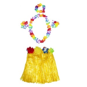 Luau Aloha Hawaii Kolye 50 Cm Etek Taç Ve Bileklik Seti Sarı