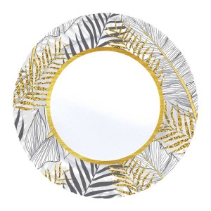 Luau Aloha Hawai Çiçekleri Altın Simli Yapraklar Tabak 23 Cm 8 Ad..