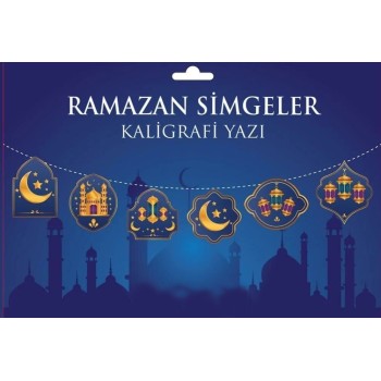 Mavi Üzeri Altın Renk Ramazan Koreografi Simgeler Banner Afiş 21X..
