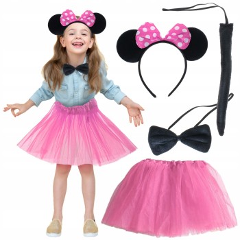 Minnie Kostüm Seti (Pembe Tütü Etek + Pembe Taç + Papyon + Kuyruk..