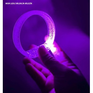 Mor Led Işıklı Baskı Yapılabilen Pilli Bileklik Bilezik 1,5 Cm Ge..