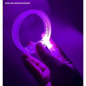 Mor Led Işıklı Baskı Yapılabilen Pilli Bileklik Bilezik 1,5 Cm Ge..