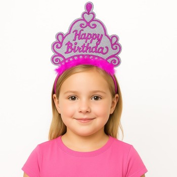 Pembe Happy Birthday Prenses Tacı - Doğum Günü Taç Aksesuarı