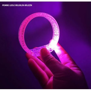 Pembe Led Işıklı Baskı Yapılabilen Pilli Bileklik Bilezik 1,5 Cm ..