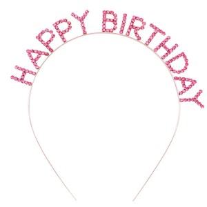 Pembe Renk Kristal Taşlı Gold Renk Kaplama Happy Birthday Taç 16X..