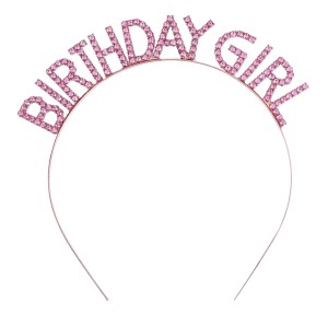 Pembe Renk Kristal Taşlı Parlak Birthday Girl Yazılı Taç 16X17 Cm
