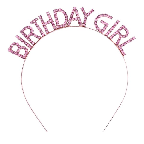 Pembe Renk Kristal Taşlı Parlak Birthday Girl Yazılı Taç 16X17 Cm