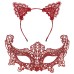 Romantik Kırmızı Dantel Maske Seti - Kedi Kulaklı Taç ve Maske 3 No
