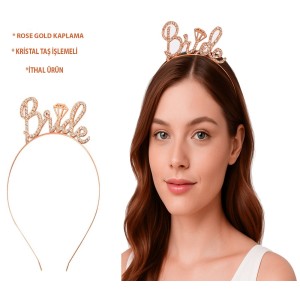 Rose Gold Renkli Taşlı Bride Gelin Tacı - El Yazısı Yazı Tipiyle