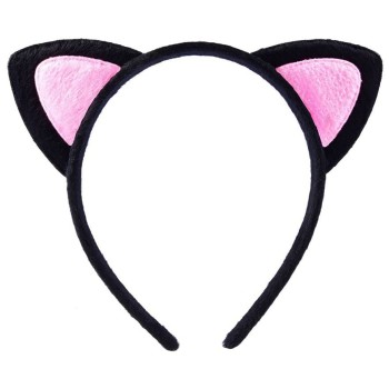 Sevimli Kedi Kulak Pofuduk Kedi Taç Siyah İçi Pembe Renk 17X15 Cm