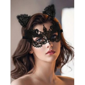 Siyah Renk Dantel Maske Ve Dantel Kulak Taç Seti Yetişkin No 3