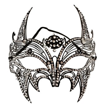 Siyah Renk Lazer Kesim Üzeri Kristal Taşlı Metal Lüks Maske Balo ..