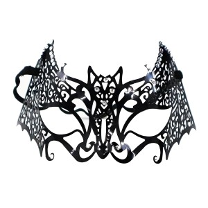 Siyah Renk Lazer Kesim Üzeri Kristal Taşlı Metal Maske Yarasa Ven..