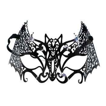 Siyah Renk Lazer Kesim Üzeri Kristal Taşlı Metal Maske Yarasa Ven..