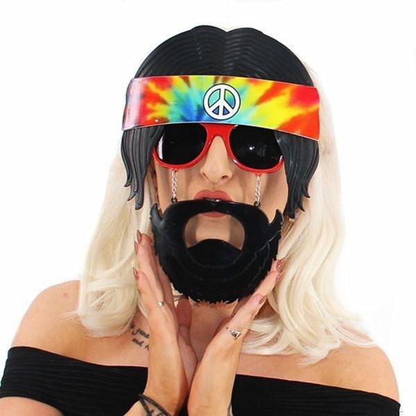 Siyah Saçlı Bandana Tasarımlı Hippi Parti Gözlüğü 26X18 Cm