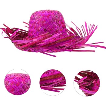 Tropikal Parti Pembe Fuşya Hasır Hawaii Şapkası 13X36 Cm