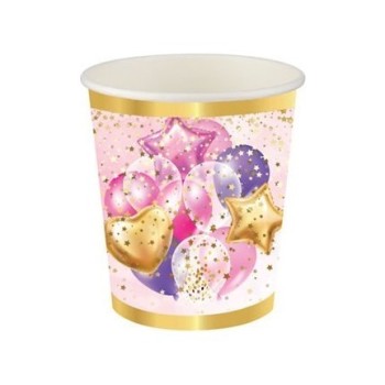 Uçan Balonlar Pembe Karton Bardak 200Cc-8Oz 8Li